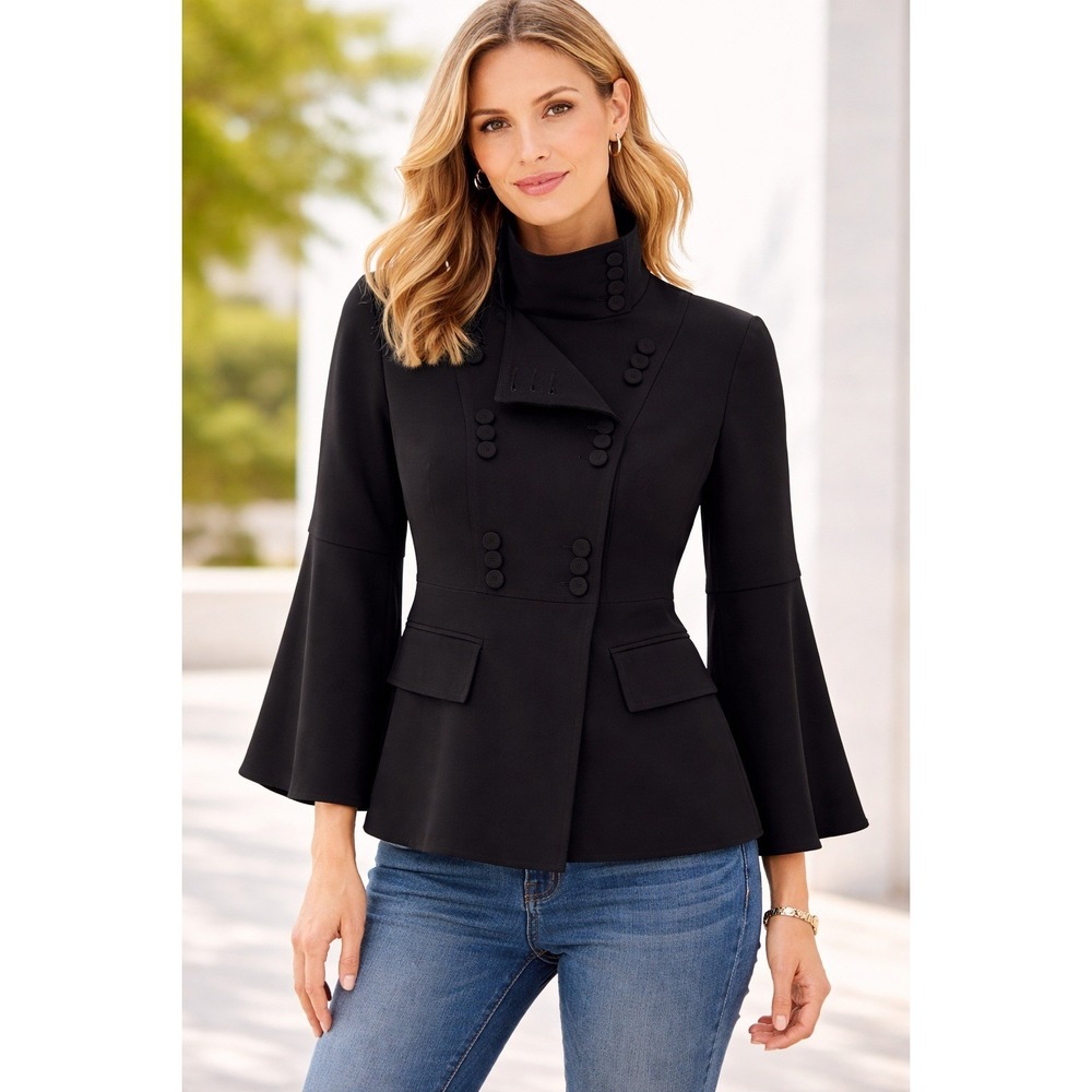 Tristan Black Military Bell Sleeve Peplum Blazer Jacket Size 10